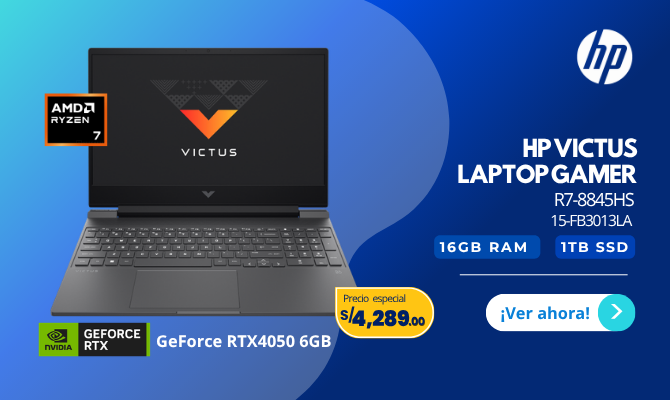 LAPTOP gamer HP VICTUS GAMING 15-FB3013LA R7-8845HS/ 16GB/ SSD1TB/ RTX4050-6GB/ BF9V4LA